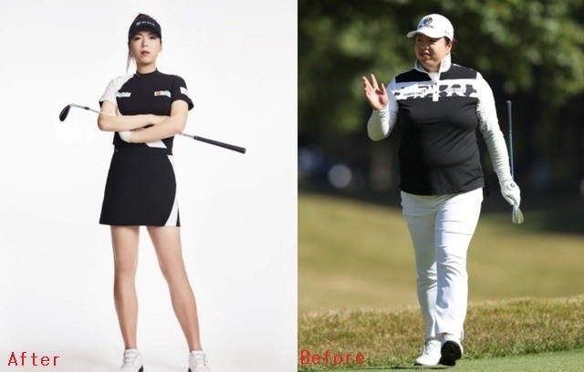 中国人女子ゴルフプロのフォン･シャンシャン。 引退後の変わりように草しか生えない。